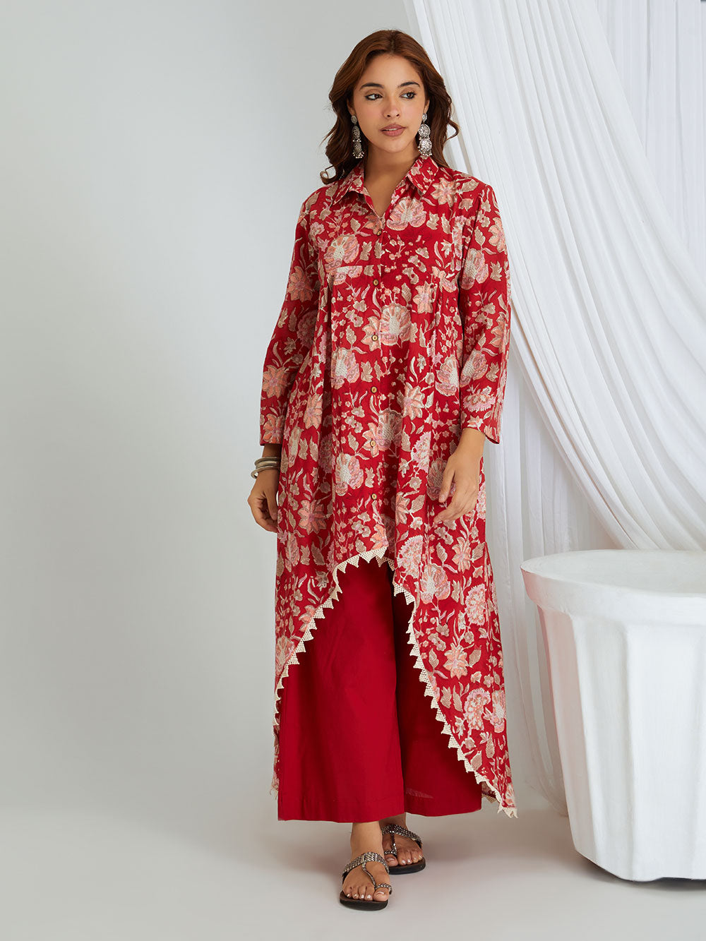 Red Cotton Solid Palazzo || Affordable Ethnic Sanyogini