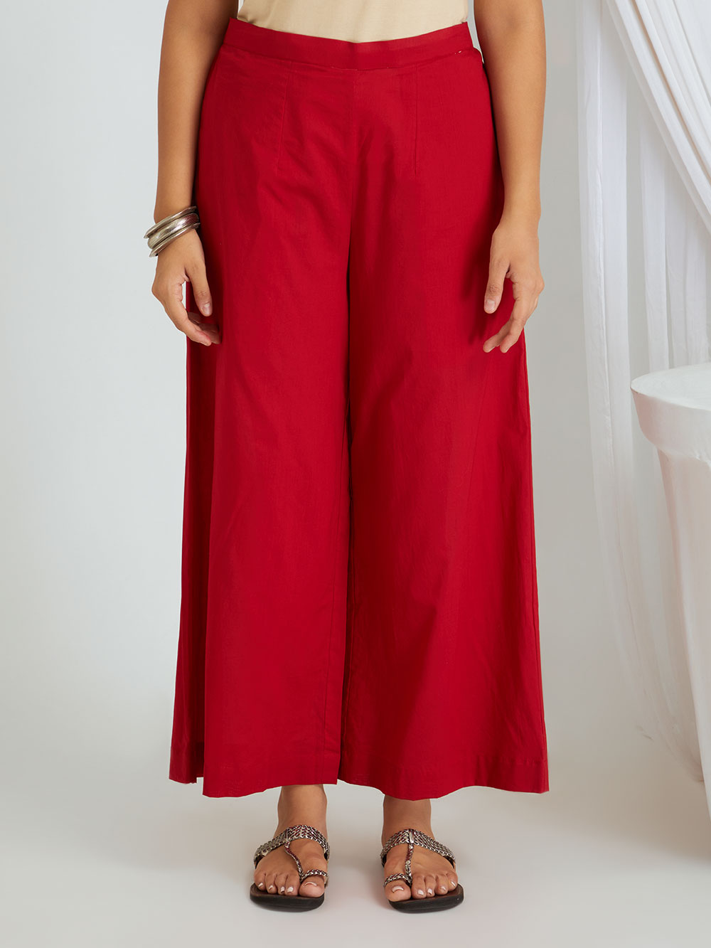 Red Cotton Solid Palazzo || Affordable Ethnic Sanyogini