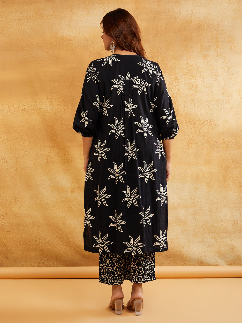 Black Hand Block Printed Cotton Palazzo - Trendy Ethnic Sanyogini