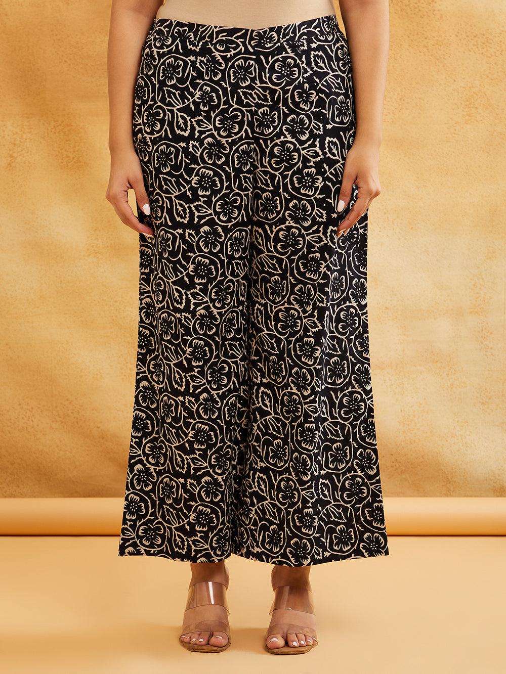 Black Block Printed Cotton Palazzo Sanyogini