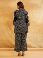 Black Block Printed Peplum Short Kurta with Palazzo - Set of 2 Sanyogini