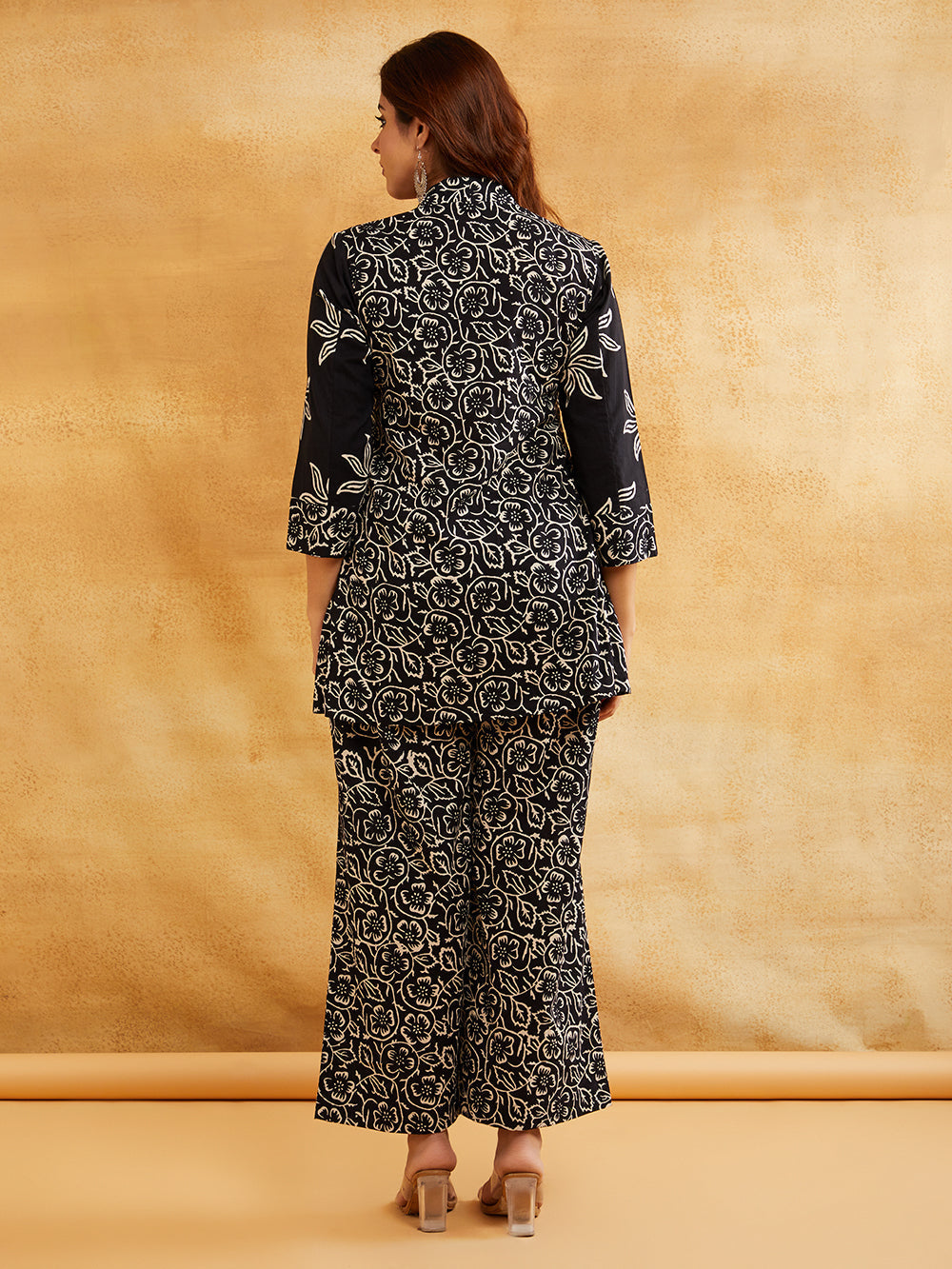 Black Block Printed Peplum Short Kurta with Palazzo - Set of 2 Sanyogini