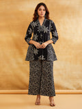 Black Block Printed Peplum Short Kurta with Palazzo - Set of 2 Sanyogini