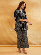 Black Block Printed Peplum Short Kurta with Palazzo - Set of 2 Sanyogini