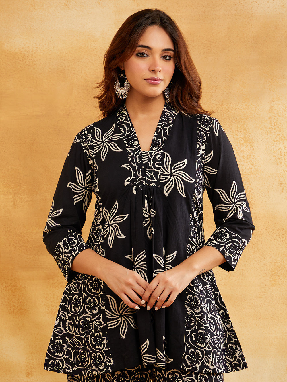 Black Block Printed Peplum Short Kurta with Palazzo - Set of 2 Sanyogini