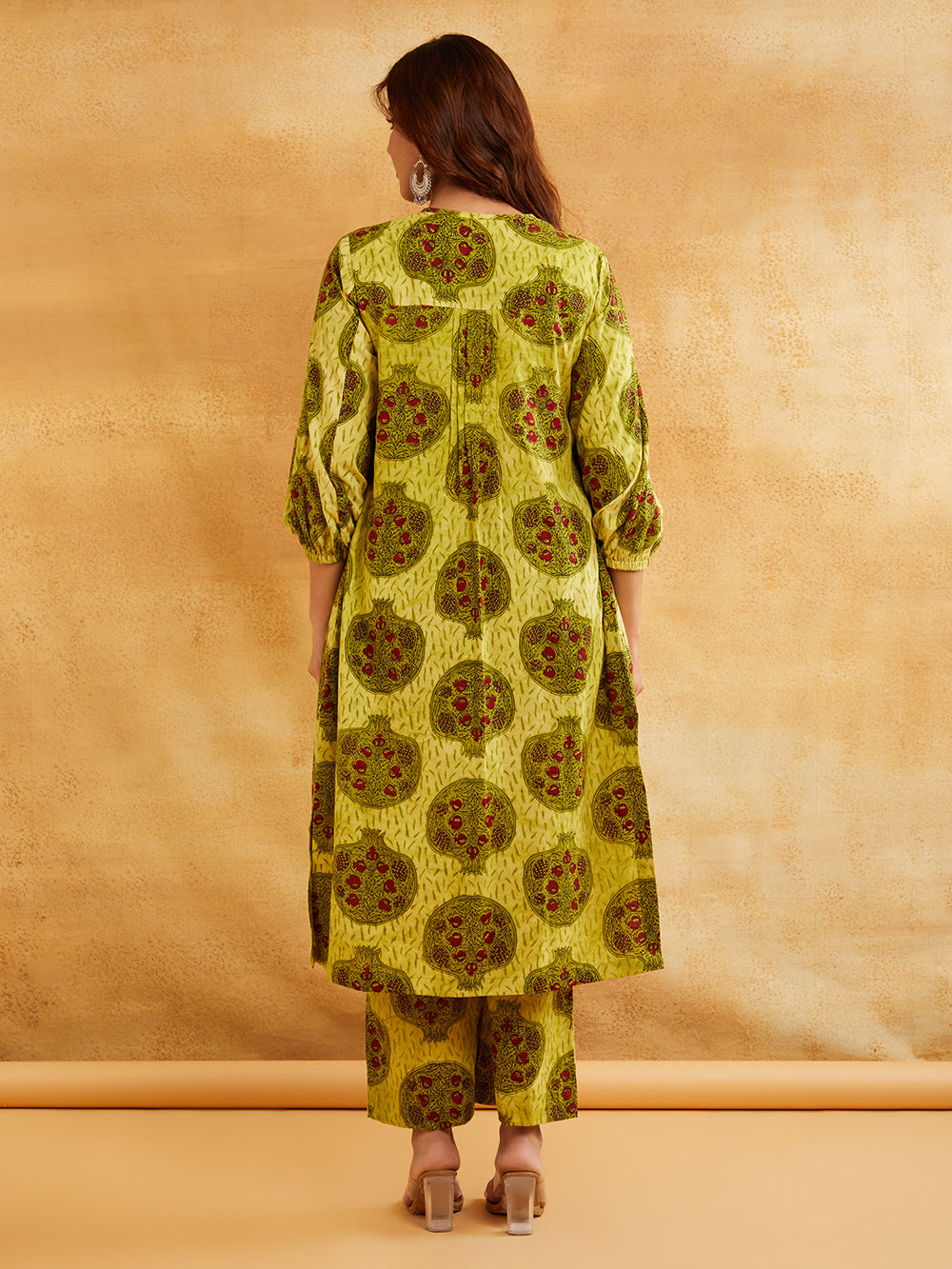 Yellow Block Printed Straight Front Pleated Kurta Sanyogini