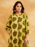 Yellow Block Printed Straight Front Pleated Kurta Sanyogini