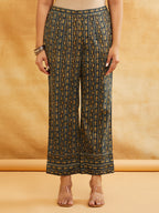 Blue Block Printed A-line Piping Detailing Kurta with Pants - Lightweight summer kurta set Sanyogini