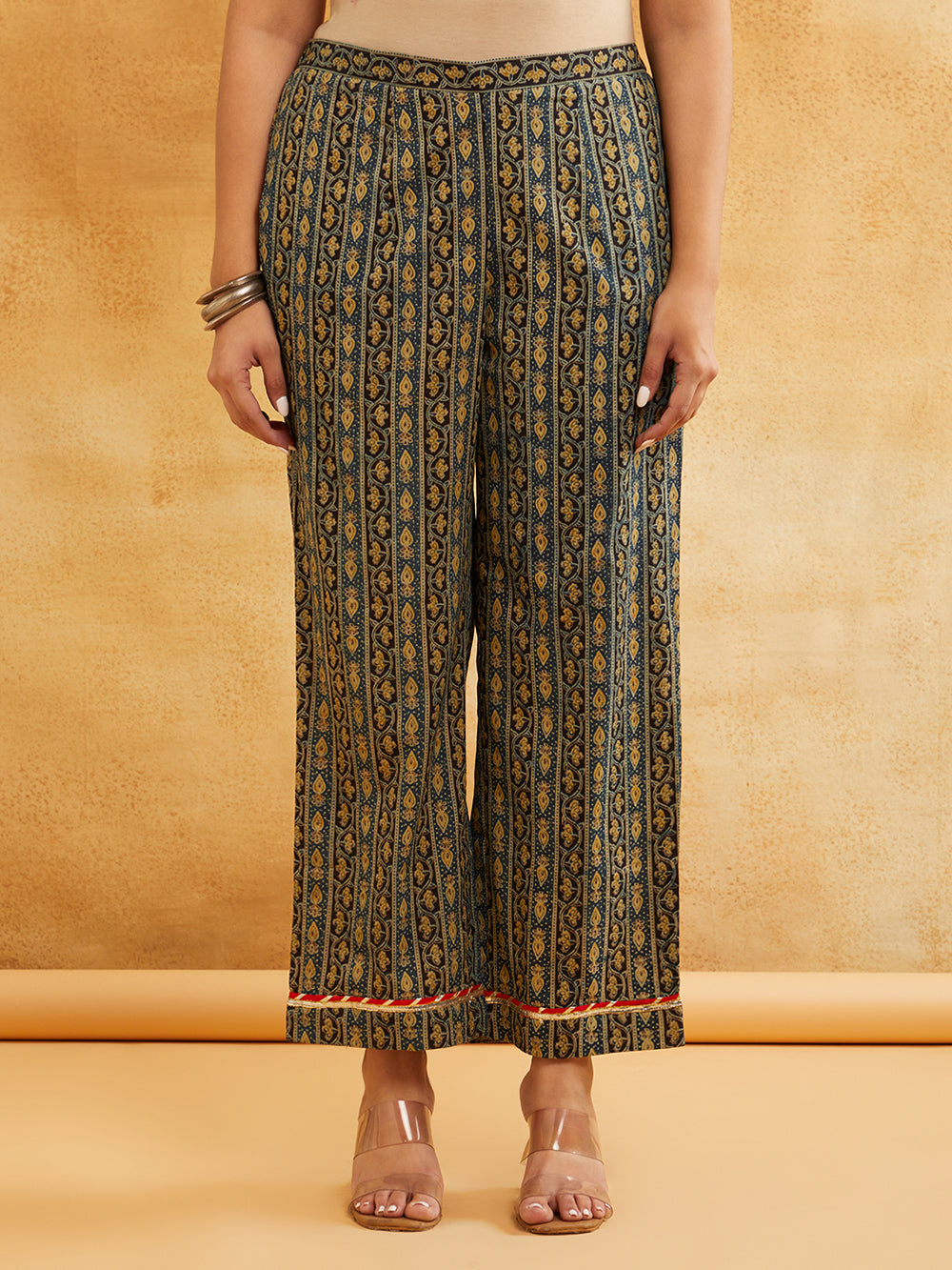 Black Block Printed Cotton Pants || Affordable Ethnic Sanyogini