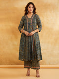 Blue Block Printed A-Line Embellished Kurta || Casual ethnic wear for women Sanyogini