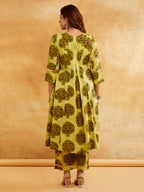 Yellow Block Printed A-Line Embellished Kurta || Traditional Indian kurta Sanyogini