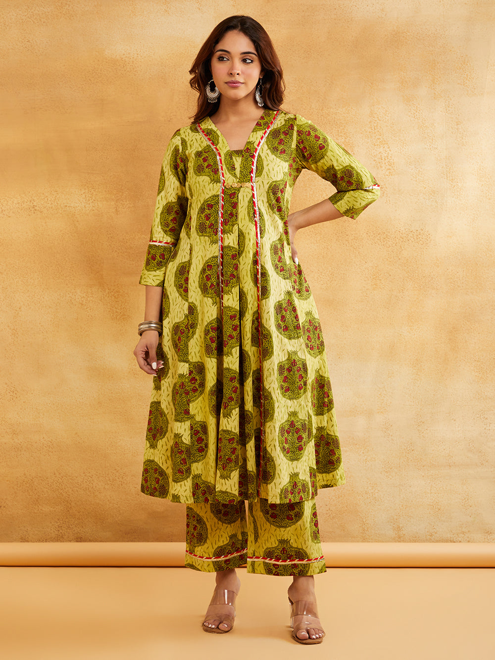 Yellow Block Printed A-Line Embellished Kurta || Traditional Indian kurta Sanyogini