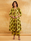 Yellow Block Printed A-line kurta with Palazzo - Set of 2 || Mustard ethnic co-ord set Sanyogini