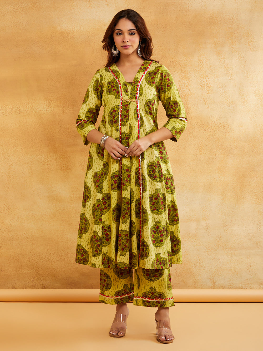 Yellow Block Printed A-Line Embellished Kurta || Traditional Indian kurta Sanyogini