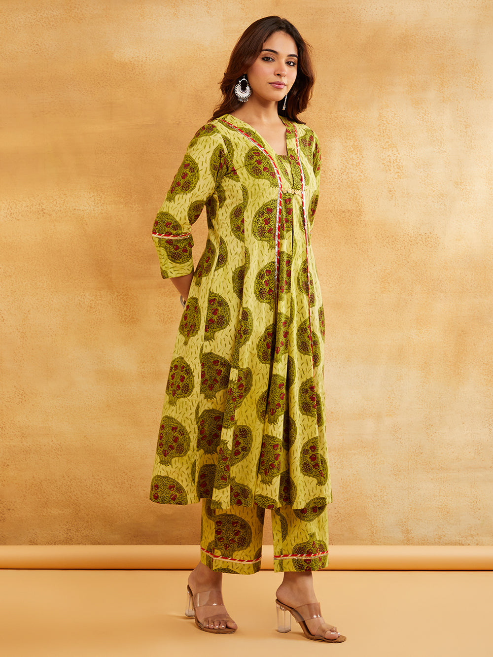 Yellow Block Printed A-line kurta with Palazzo - Set of 2 || Mustard ethnic co-ord set Sanyogini
