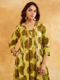 Yellow Block Printed A-Line Embellished Kurta || Traditional Indian kurta Sanyogini