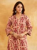 Pink Block Printed A-line Piping Detailing Kurta || Affordable Sanyogini
