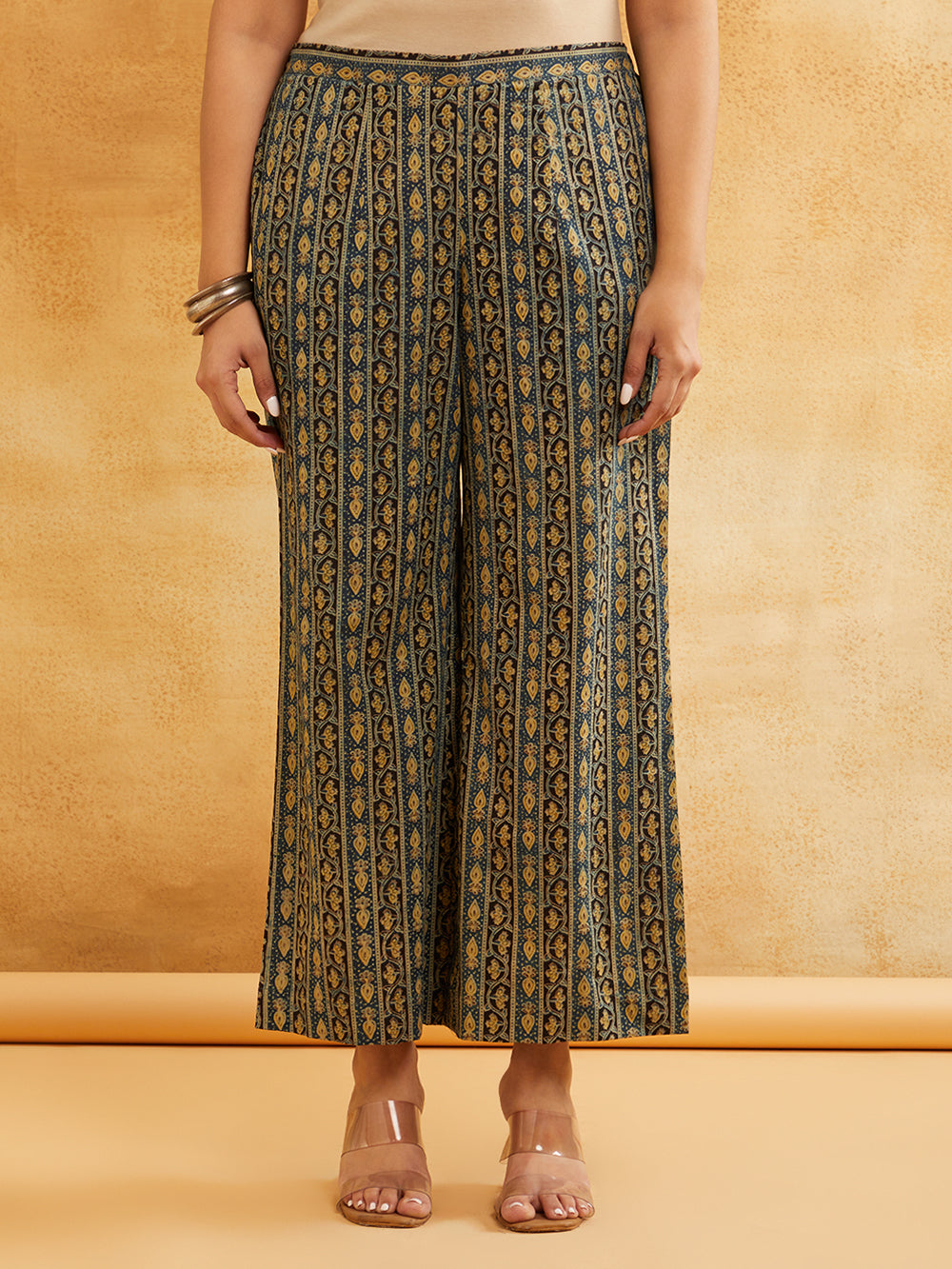 Blue Block Printed Cotton Palazzo- Affordable Sanyogini