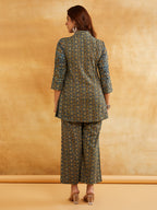 Blue Block Printed Cotton Palazzo- Affordable Sanyogini