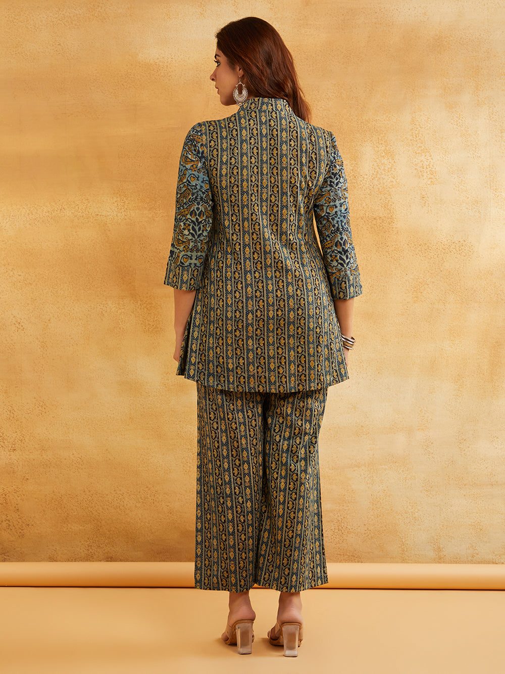 Blue Block Printed Cotton Palazzo- Affordable Sanyogini