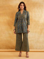 Blue Block Printed Cotton Palazzo- Affordable Sanyogini