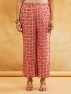 Pink Block Printed Cotton Palazzo- Affordable Sanyogini