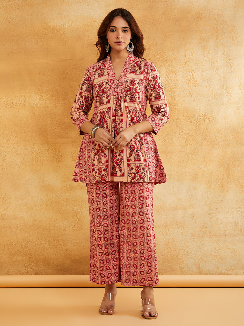 Pink Block Printed Cotton Palazzo- Affordable Sanyogini