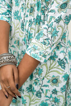 White Cotton Block Printed Kurta Pant Set With Pleats & Printed Cotton Dupatta Bada Boota