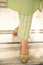 Green Cotton Butta Block Printed Kurta Pant Set - Set of 2 Bada Boota