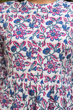 White Blue Hand Block Printed Cotton Dress Bada Boota