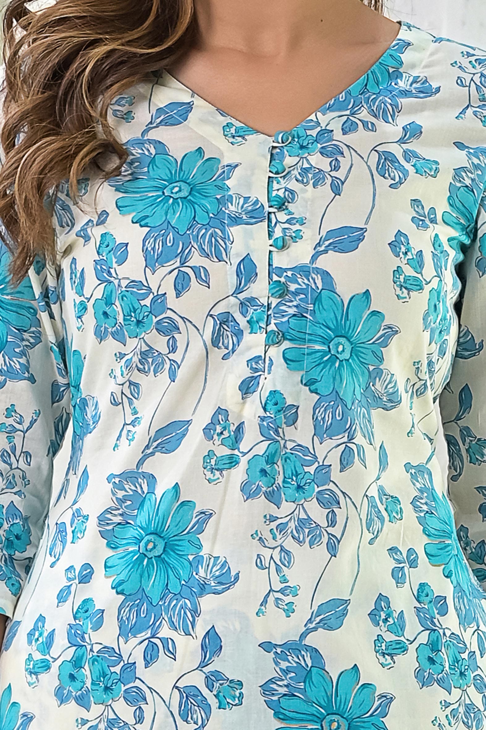 Off White Printed Cotton Kurta with Pants - Set of 2 Bada Boota