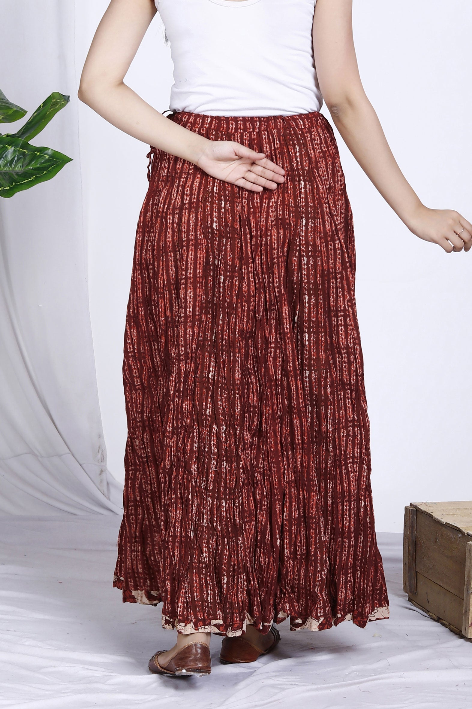 Maroon Jaal Printed Long Cotton Skirt Bada Boota