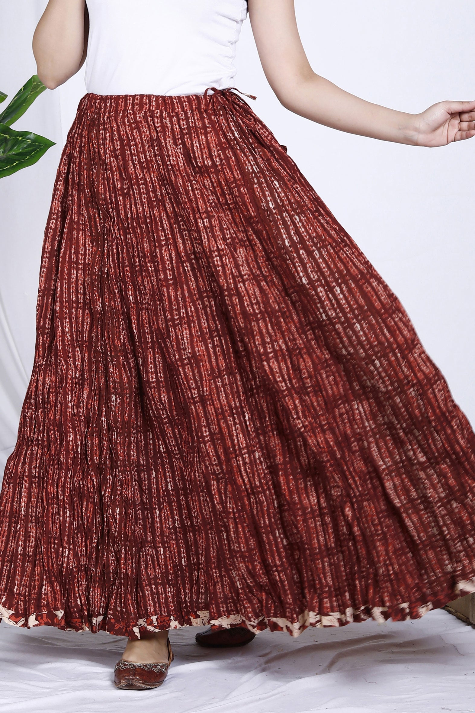 Maroon Jaal Printed Long Cotton Skirt Bada Boota