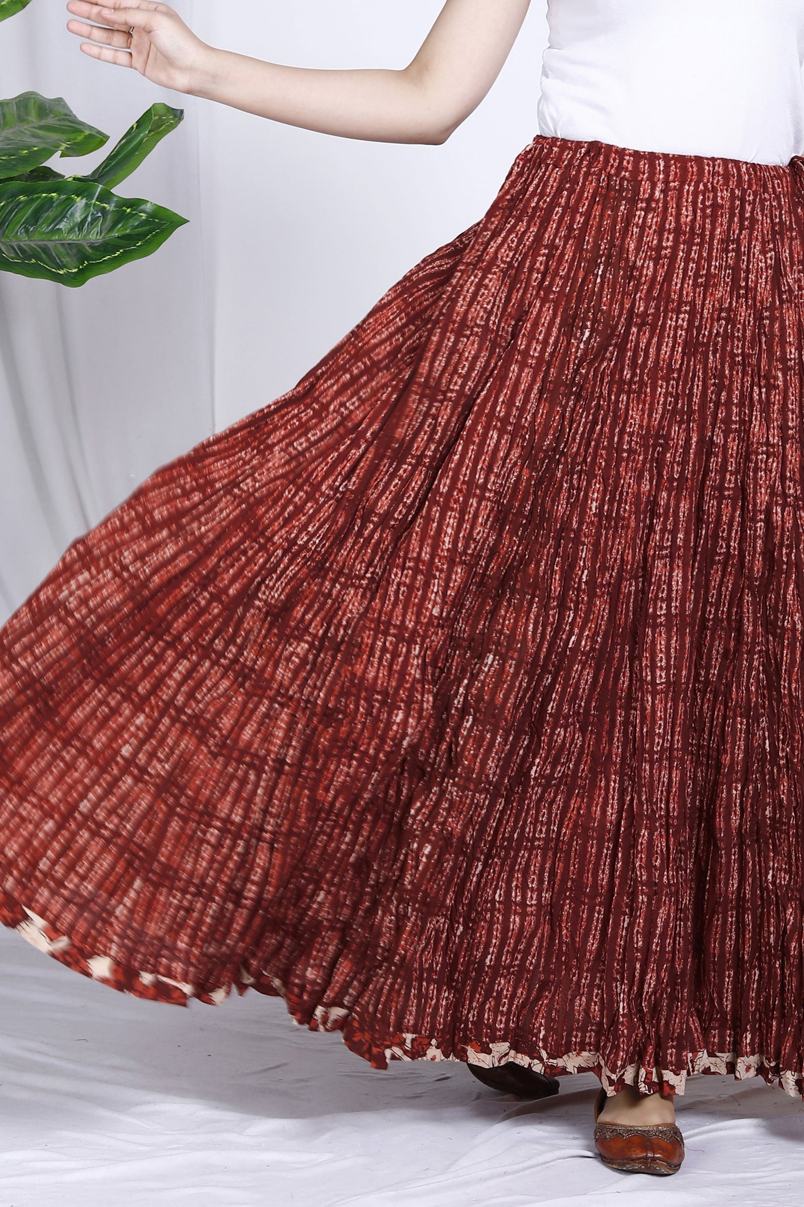 Maroon Jaal Printed Long Cotton Skirt Bada Boota