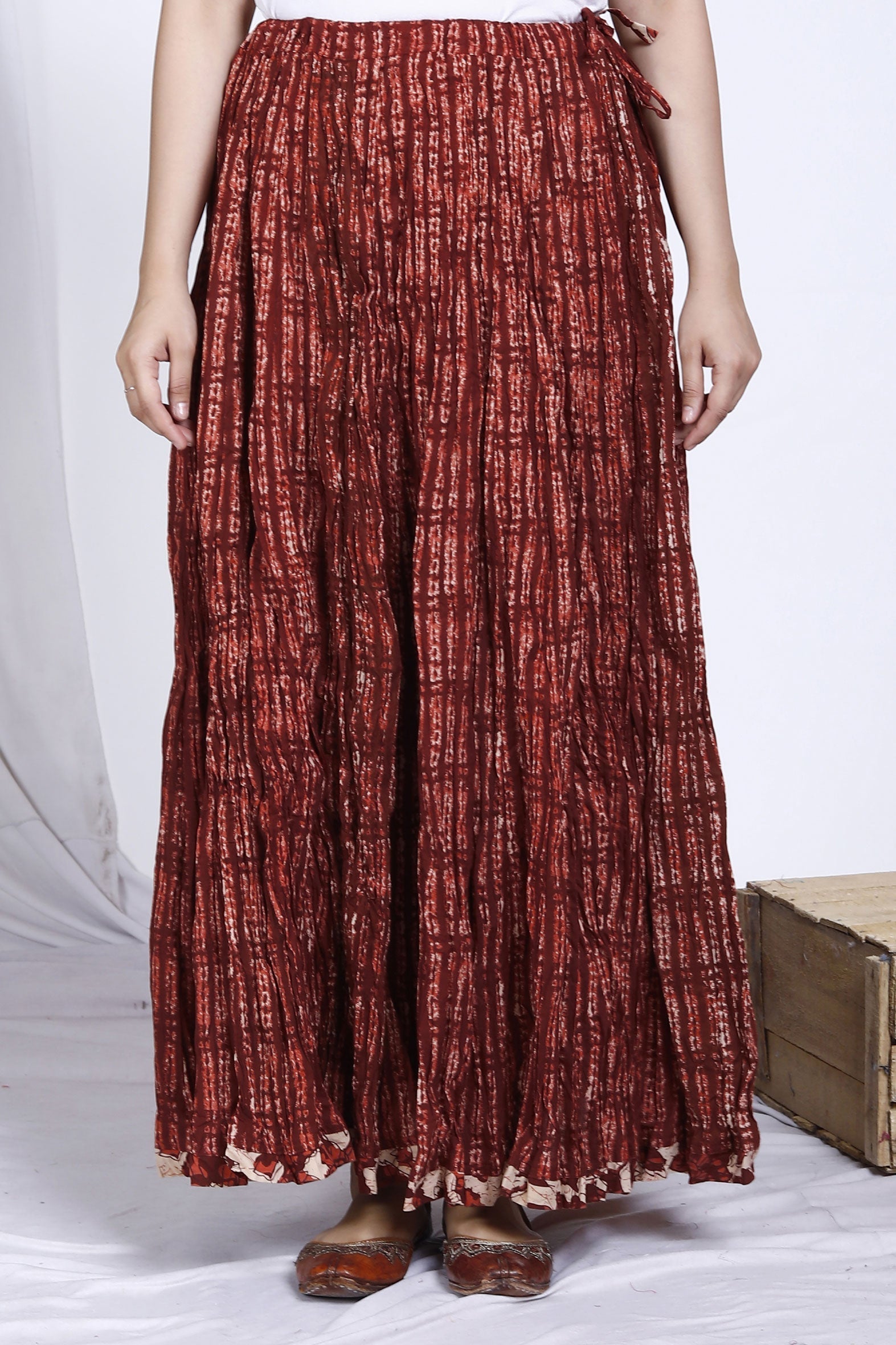 Maroon Jaal Printed Long Cotton Skirt Bada Boota