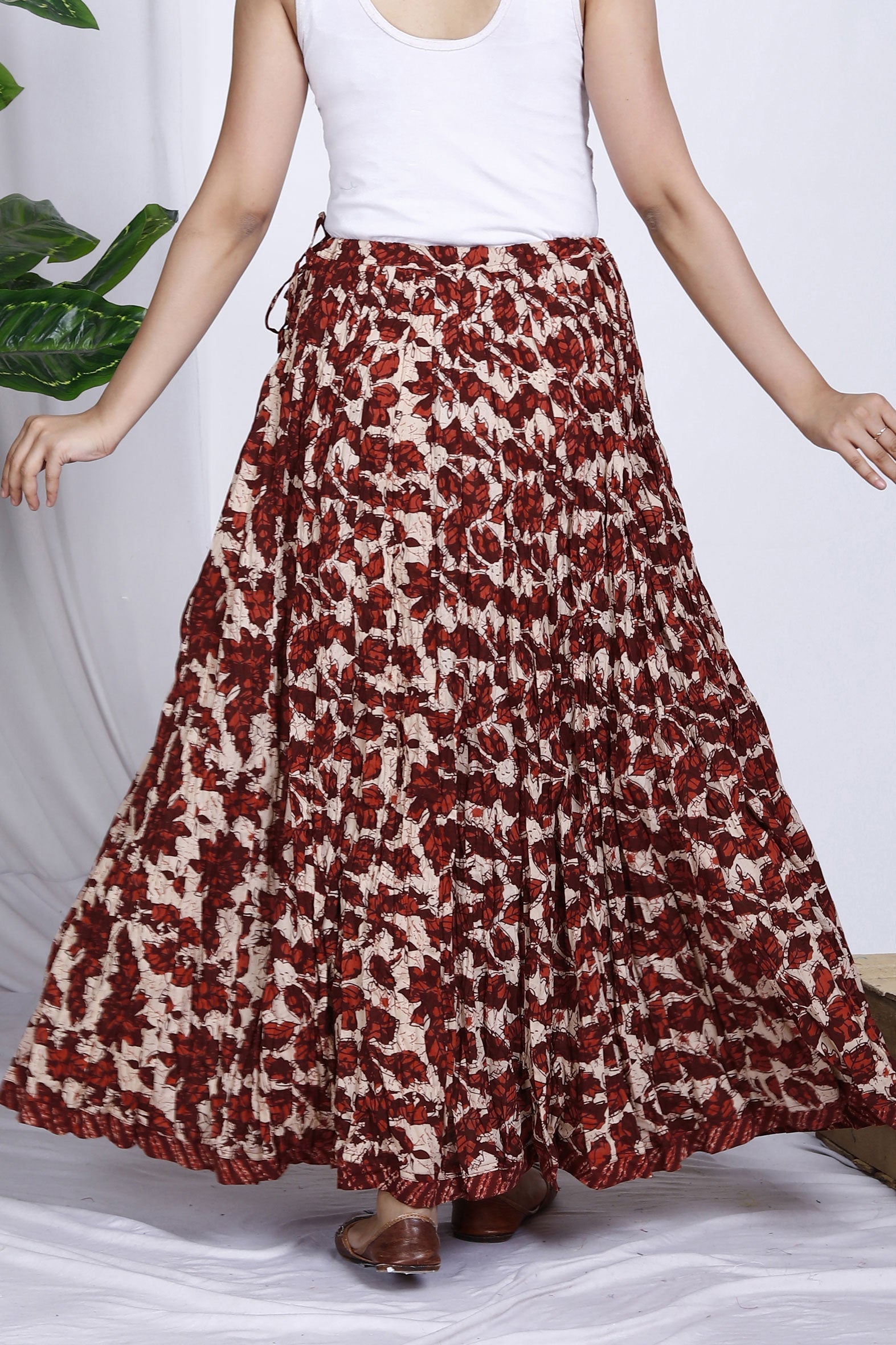 Maroon Beige Jaal Printed Long Cotton Skirt Bada Boota