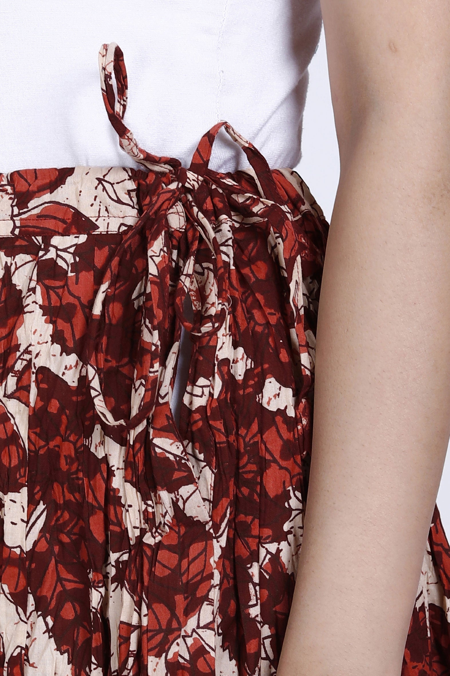 Maroon Beige Jaal Printed Long Cotton Skirt Bada Boota