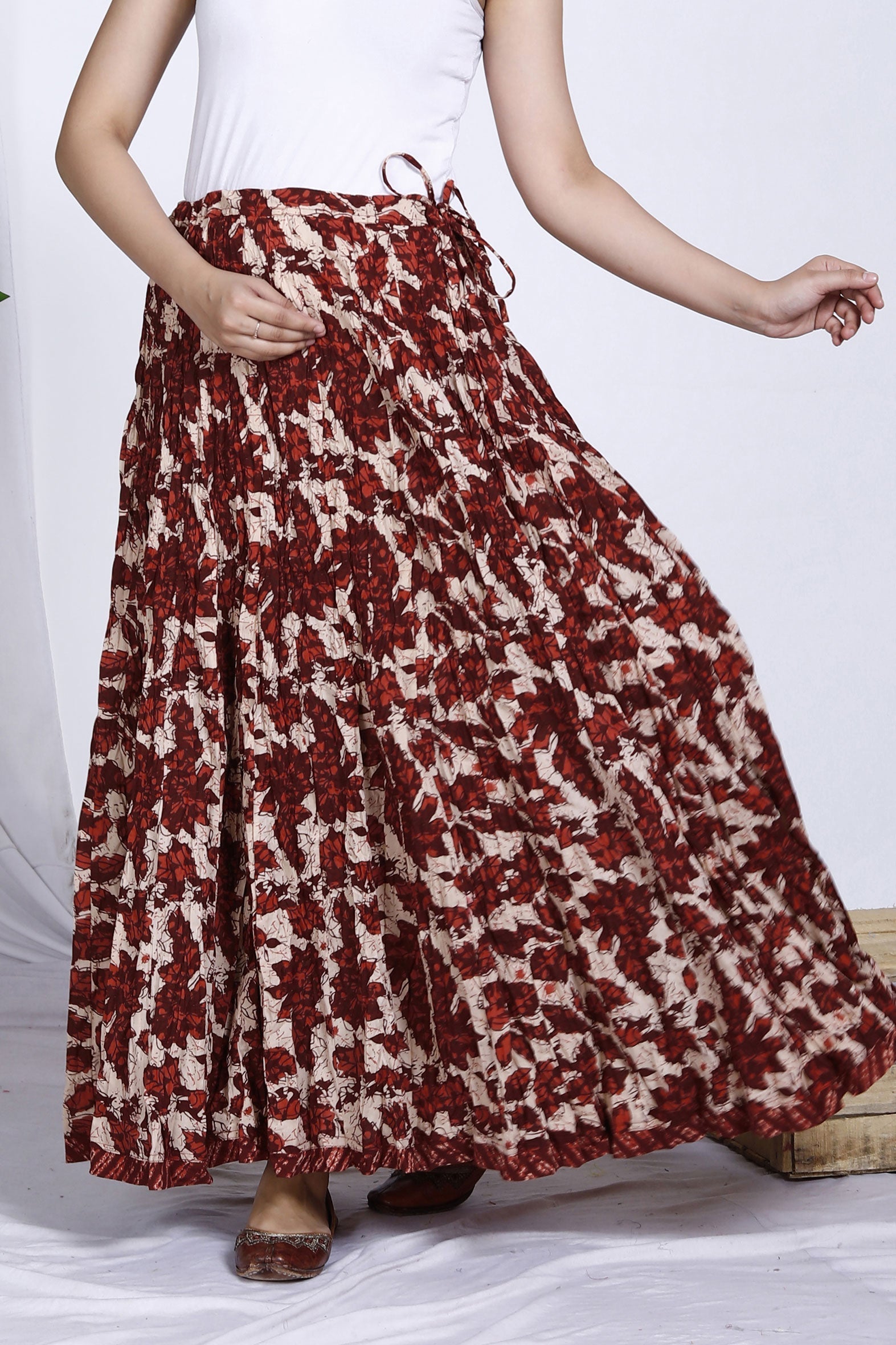 Maroon Beige Jaal Printed Long Cotton Skirt Bada Boota