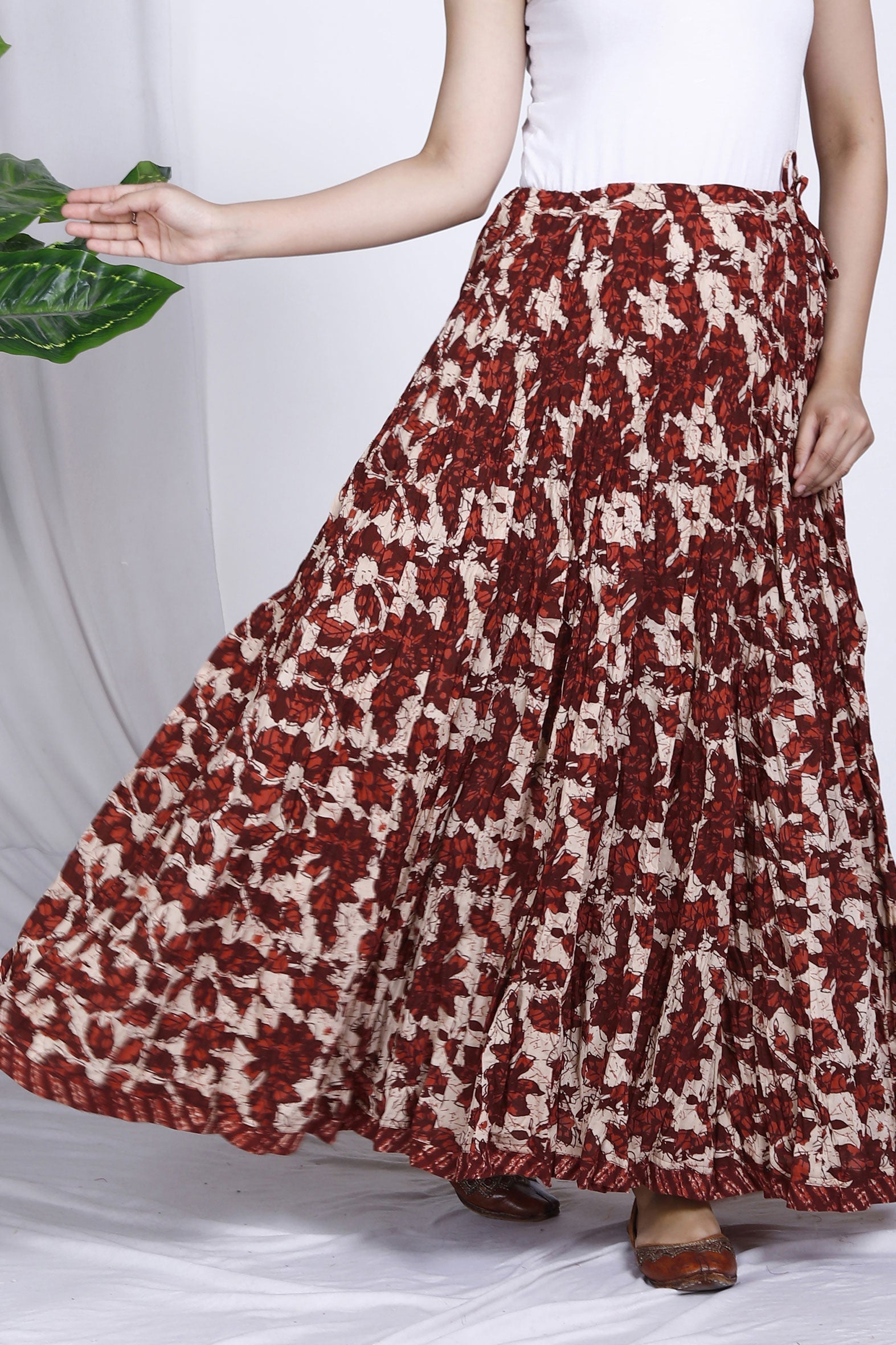 Maroon Beige Jaal Printed Long Cotton Skirt Bada Boota