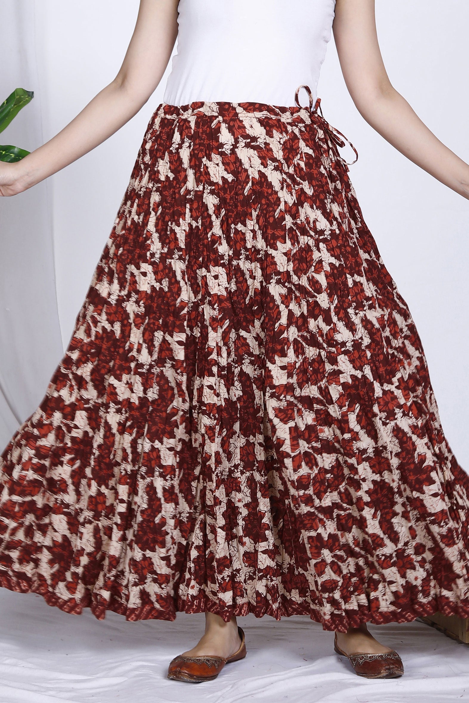 Maroon Beige Jaal Printed Long Cotton Skirt Bada Boota