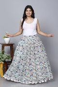 White Jaal Printed Long Cotton Skirt Bada Boota