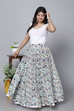 White Jaal Printed Long Cotton Skirt Bada Boota