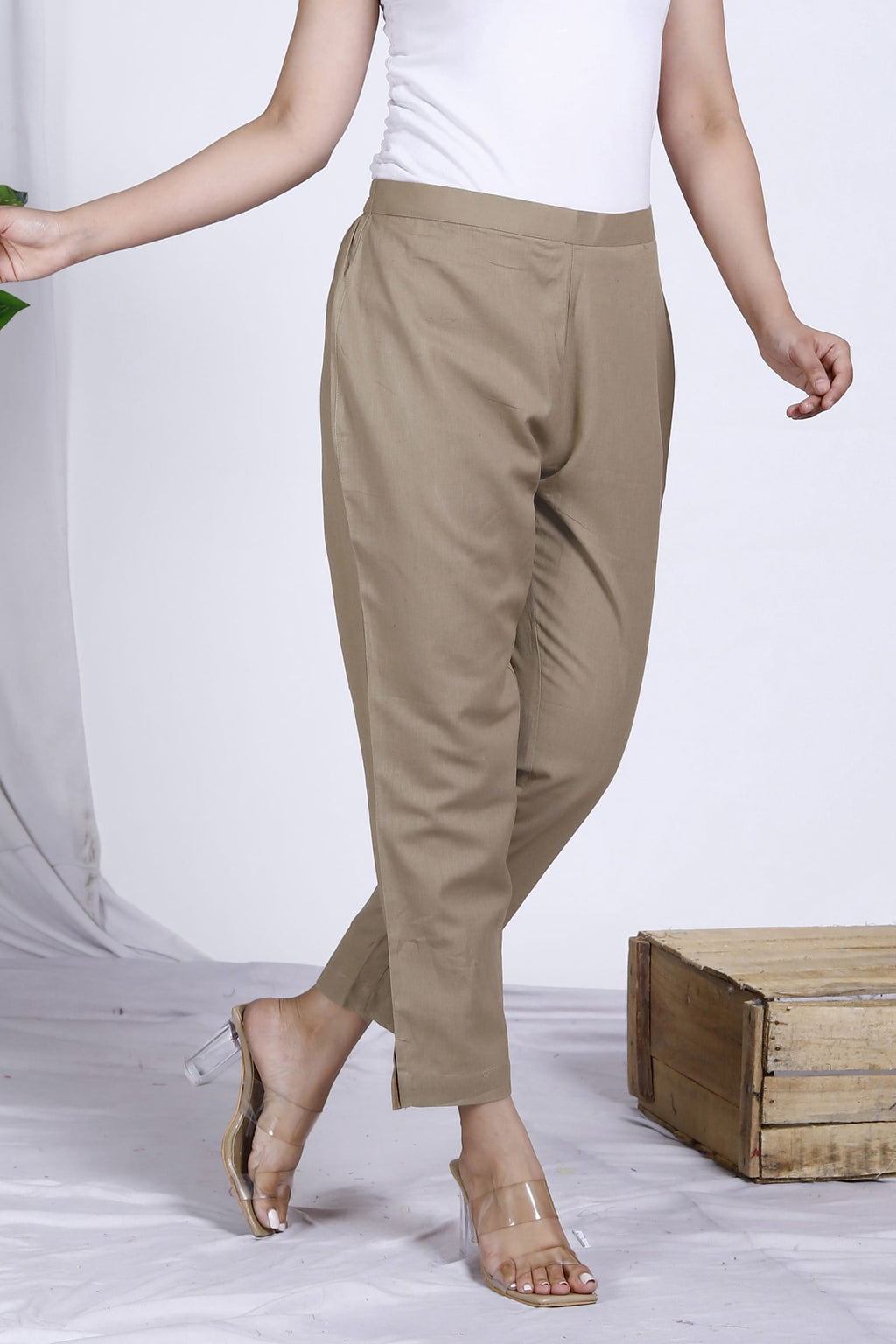 Beige Plain Cotton Pant Bada Boota