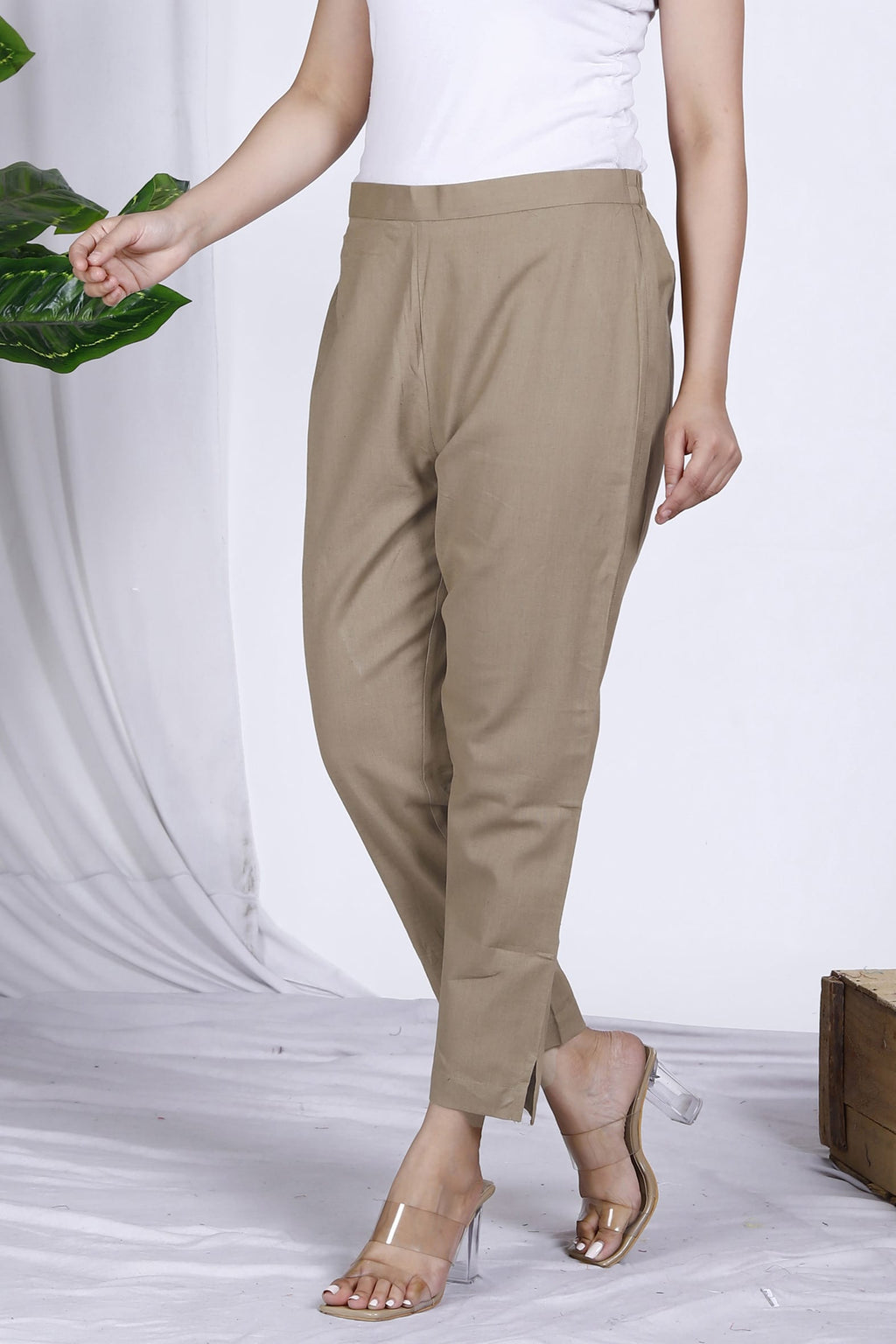 Beige Plain Cotton Pant Bada Boota