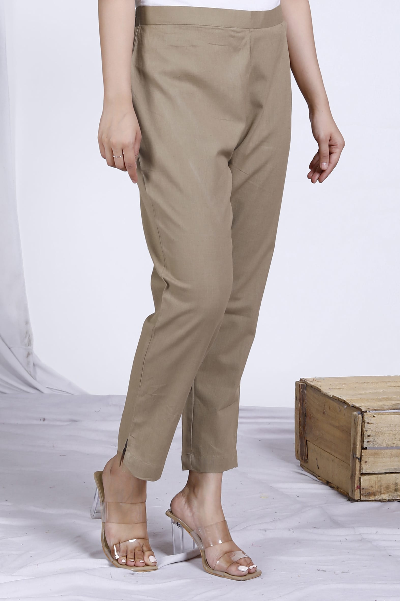 Beige Plain Cotton Pant Bada Boota