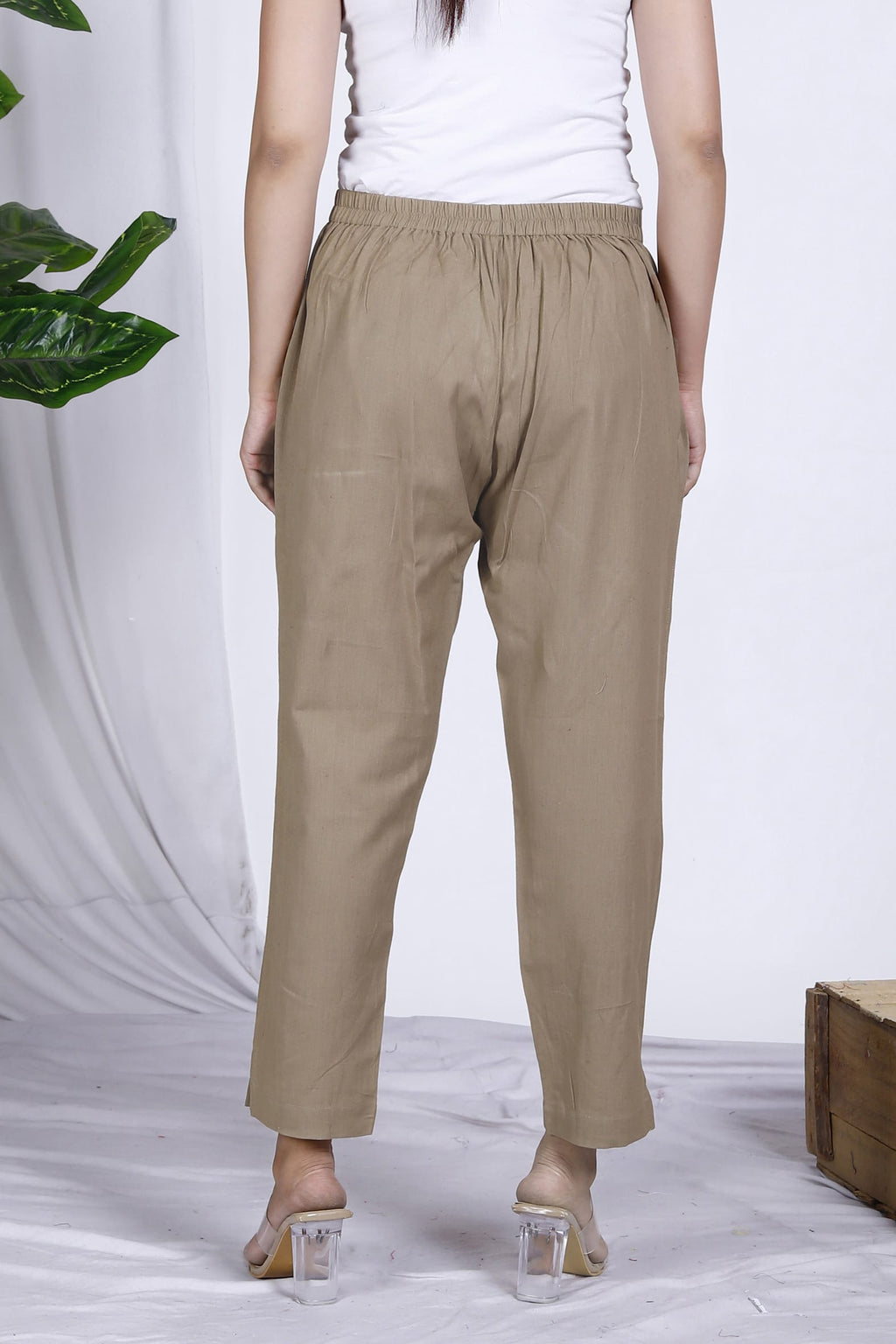 Beige Plain Cotton Pant Bada Boota