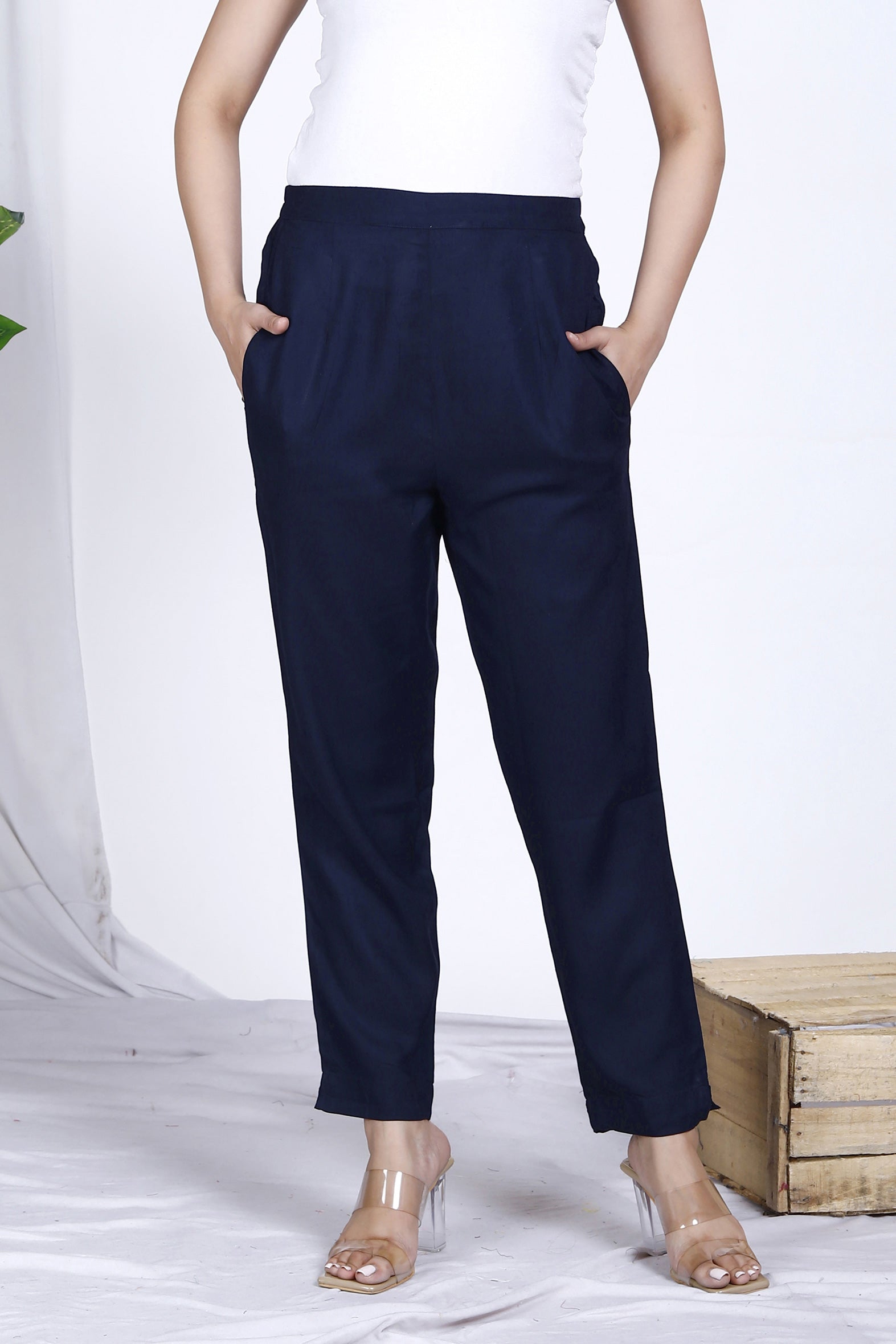Navy Plain Rayon Pant Bada Boota