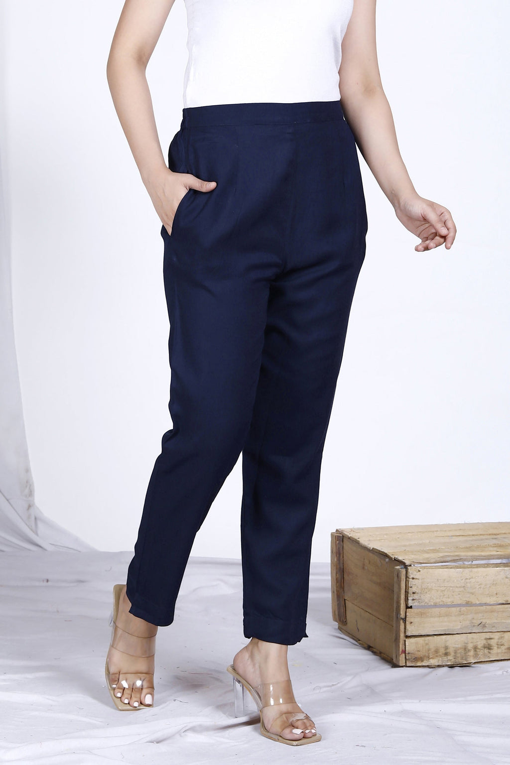 Navy Plain Rayon Pant Bada Boota
