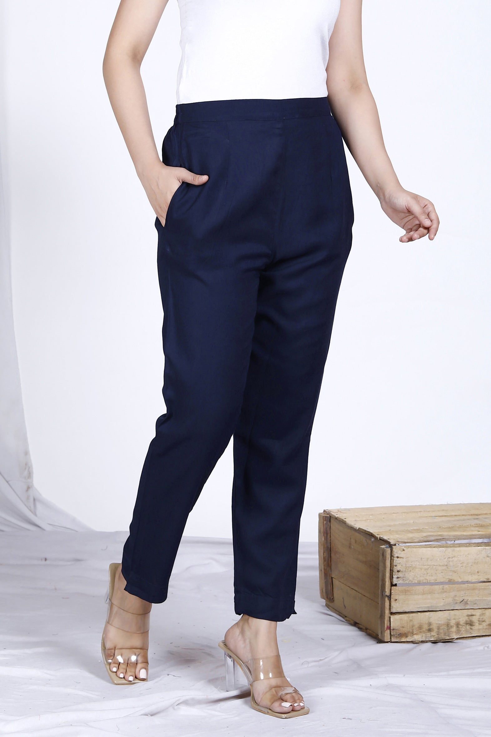 Navy Plain Rayon Pant Bada Boota
