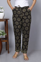 Black Cotton Printed Ankle Length Pant Bada Boota